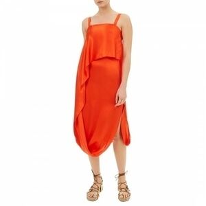 Temperley Orange Satin Darling Asymmetrical Draped Dress UK 8 US 4